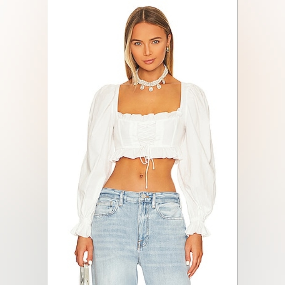 For Love And Lemons White Heather Long Sleeve Crop Top Size Large NWT